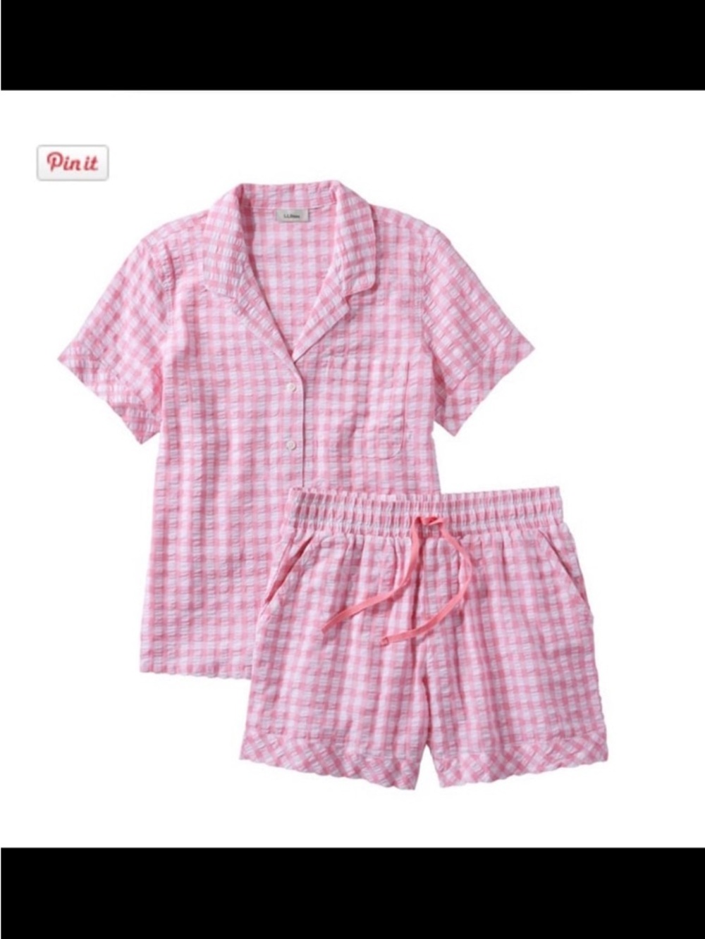 L.L. Bean Gingham Seersucker Pink, White Pajama Set - Womens Size Small